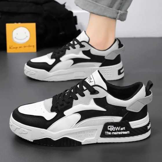 Zapatillas de deporte vulcanizadas con cordones para hombre, zapatos de plataforma cómodos, informales, color blanco, novedad de Zapatillas de deporte vulcanizadas con cordones para hombre, zapatos de plataforma cómodos, informales, color blanco, novedad de