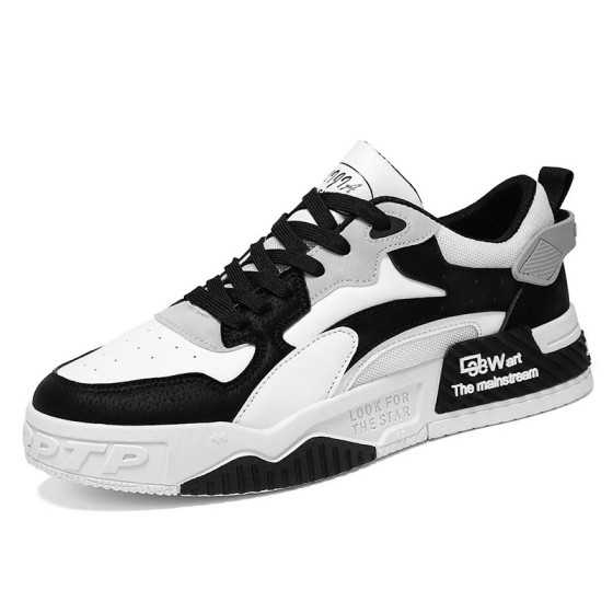Zapatillas de deporte vulcanizadas con cordones para hombre, zapatos de plataforma cómodos, informales, color blanco, novedad de Zapatillas de deporte vulcanizadas con cordones para hombre, zapatos de plataforma cómodos, informales, color blanco, novedad de