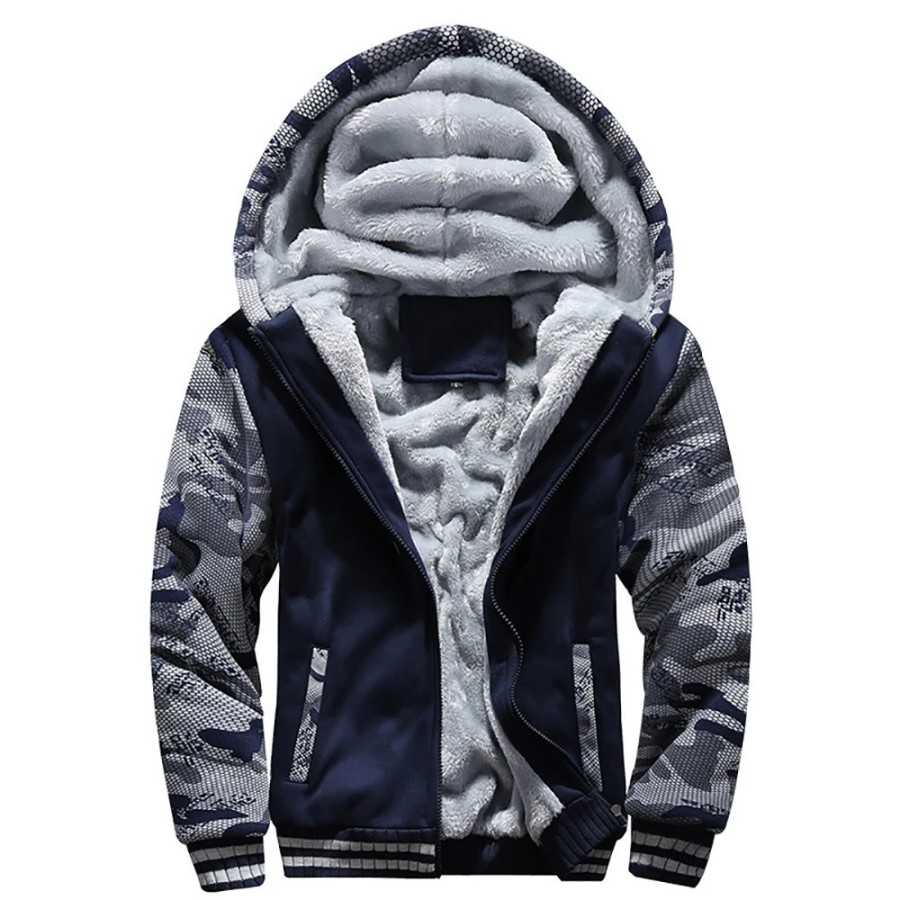 Chaqueta de invierno para hombre, chaquetas gruesas de camuflaje con capucha, forro polar de manga larga, ropa de calle informal Chaqueta de invierno para hombre, chaquetas gruesas de camuflaje con capucha, forro polar de manga larga, ropa de calle informal