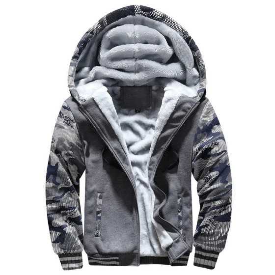 Chaqueta de invierno para hombre, chaquetas gruesas de camuflaje con capucha, forro polar de manga larga, ropa de calle informal Chaqueta de invierno para hombre, chaquetas gruesas de camuflaje con capucha, forro polar de manga larga, ropa de calle informal
