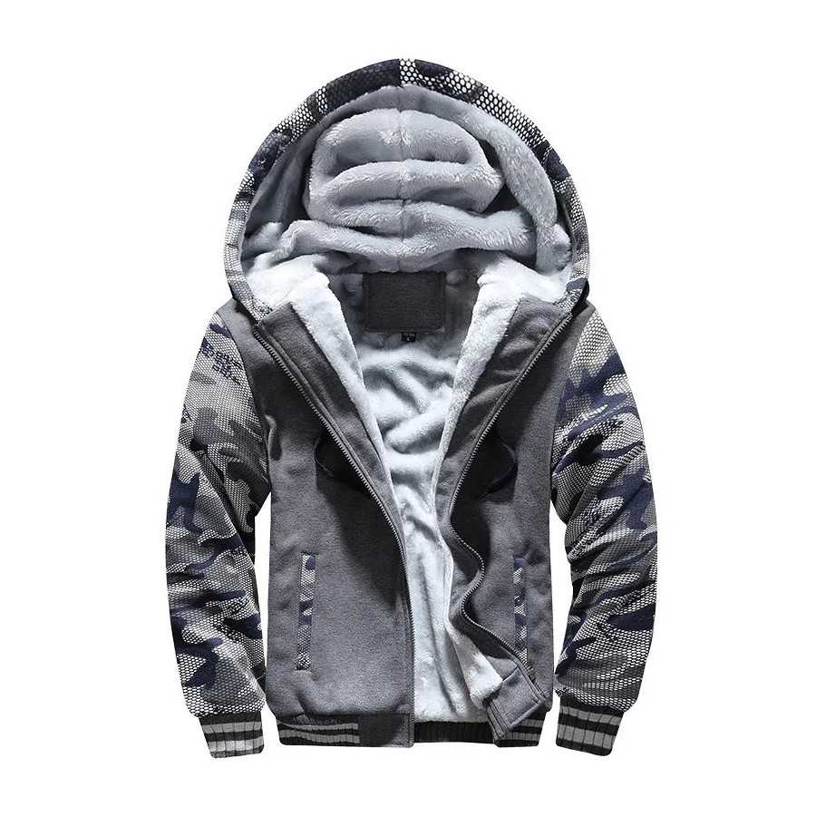 Chaqueta de invierno para hombre, chaquetas gruesas de camuflaje con capucha, forro polar de manga larga, ropa de calle informal