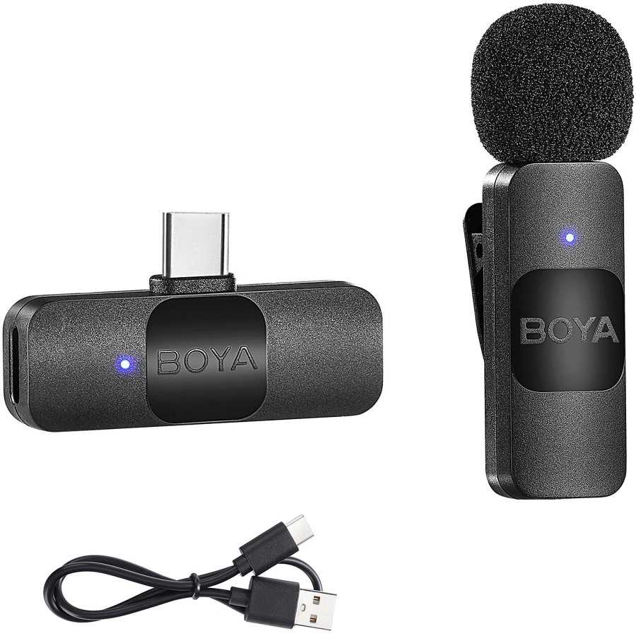 Micrófono de solapa inalámbrico para móvil - BY-V10 Omnidireccional Transmisor Recargable USB-C Android BOYA, Negro