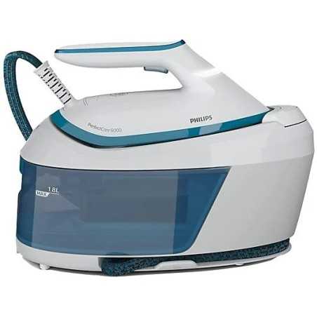 Centro de planchado - Philips PSG6022/20, 2400 W, Depósito de 1,8 L, 6.5 bares, SteamGlide Plus, Blanco/Azul