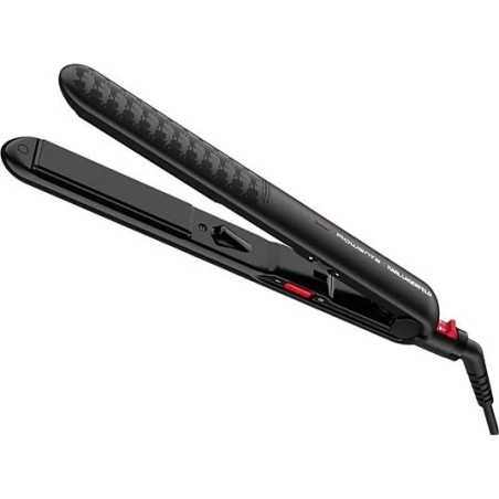 Plancha de pelo - Rowenta x Karl Lagerfeld Optiliss, Revestimiento Keratin & Glow, 10 temperaturas, Hasta 230 °C, Negro y rojo