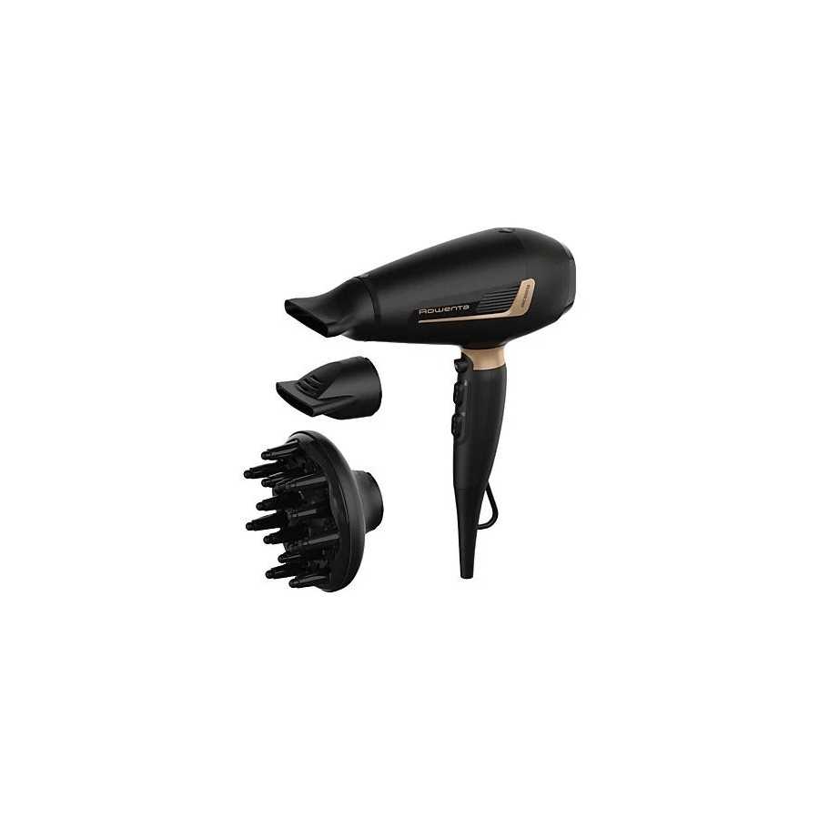 Secador - Rowenta Pro Expert, 2200 W, Motor AC, Tecnología iónica, 3 temperaturas, 2 velocidades, Negro y cobre