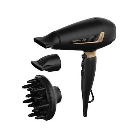 Secador - Rowenta Pro Expert, 2200 W, Motor AC, Tecnología iónica, 3 temperaturas, 2 velocidades, Negro y cobre