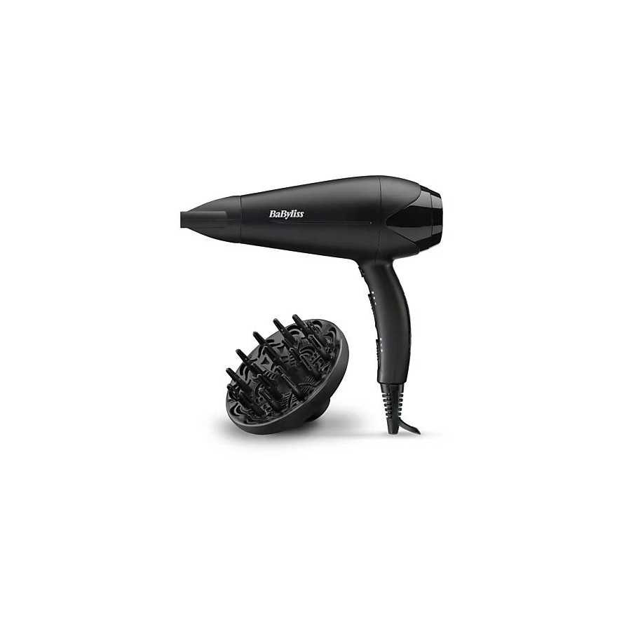 Secador - Babyliss PowerDry 2100 W, 2 Temperaturas, Aire frío, 2 Velocidades, Ligero, Difusor inlcuido, Negro