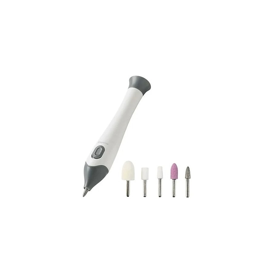 Set de manicura y pedicura - Medisana, 2 pilas AAA, 5 accesorios, Blanco