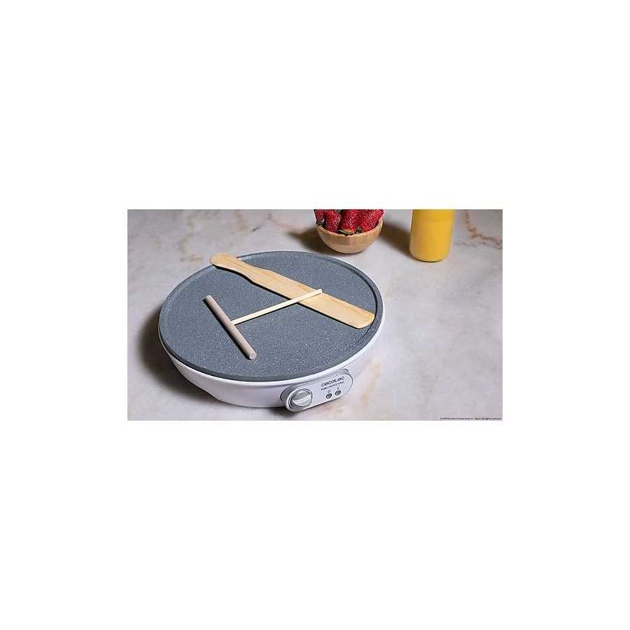 Crepera - Cecotec Fun Crepestone, 1000 W, 30.5cm, Revestimiento RockStone, Libre de PTFE y PFOA, Blanco