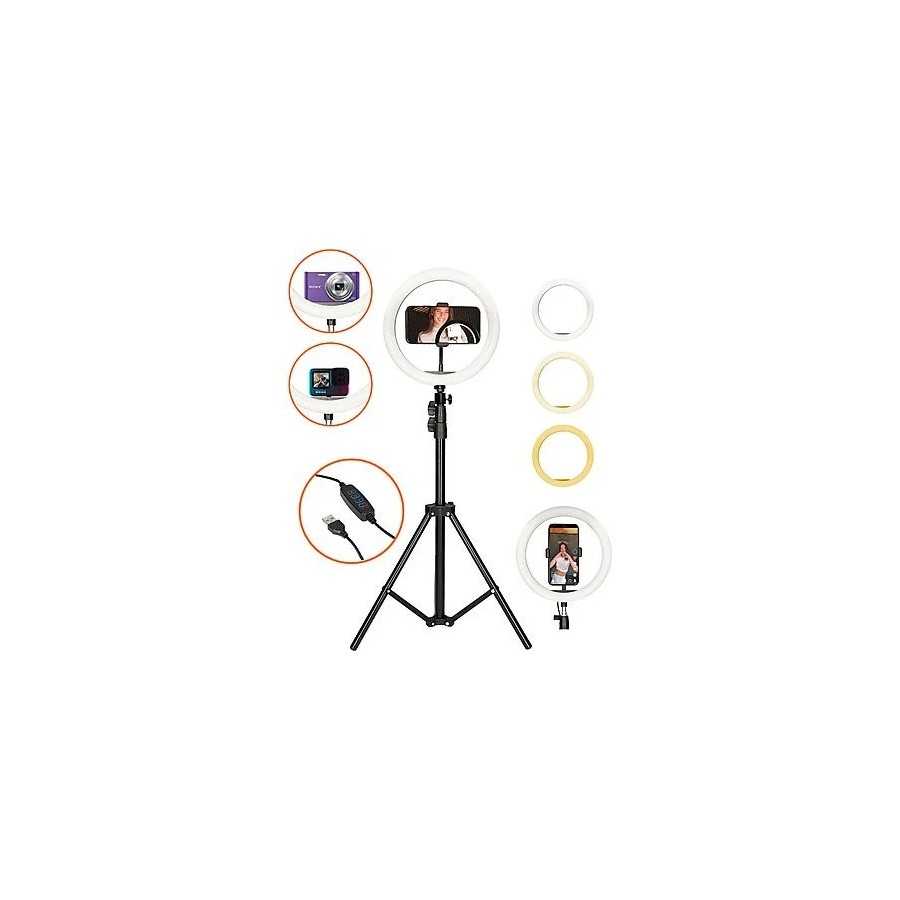 Soporte con Aro de Luz LED - Kit Studio Live Max Aro de Luz con Trípode Suelo 1,60 M para Smartphone KSIX, Negro