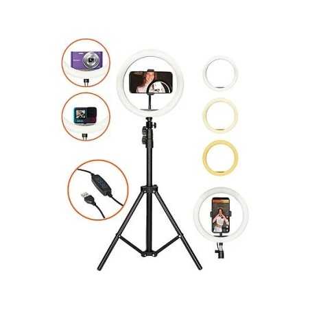 Soporte con Aro de Luz LED - Kit Studio Live Max Aro de Luz con Trípode Suelo 1,60 M para Smartphone KSIX, Negro