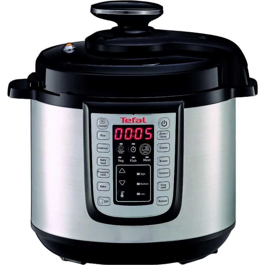 Olla eléctrica - Tefal CY505E All-in-one Multicooker, 1200W, 6 L, 25 programas, Temporizador, A presión, Gris Olla eléctrica - Tefal CY505E All-in-one Multicooker, 1200W, 6 L, 25 programas, Temporizador, A presión, Gris