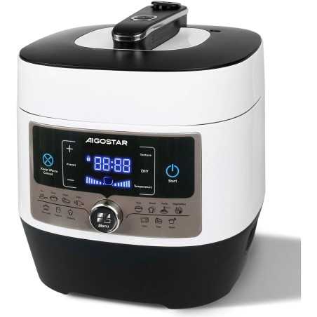 Olla a presión electrica - AIGOSTAR Panda, 5.5 l, PP&AL&Acero inoxidable, Blanco