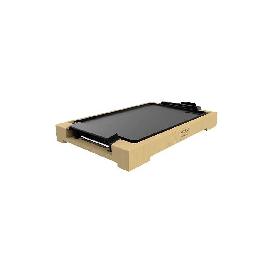 Plancha de asar - Cecotec Tasty&Grill 2000 Bamboo, 2000 W, 37,5 x 24,5 cm, Estructura de bambú, Negro