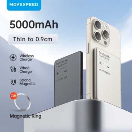 MOVESPEED-Banco de energía magnético S05, cargador de batería inalámbrico portátil de tamaño Mini, 5000mAh, PD20W, para iPhone, 