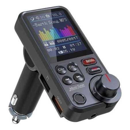 Transmisor FM inalámbrico para coche, reproductor de música con sonido de agudos y graves, 1,8 pulgadas, Bluetooth, Aux, compati