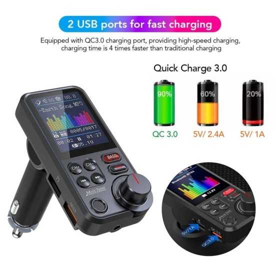 Transmisor FM inalámbrico para coche, reproductor de música con sonido