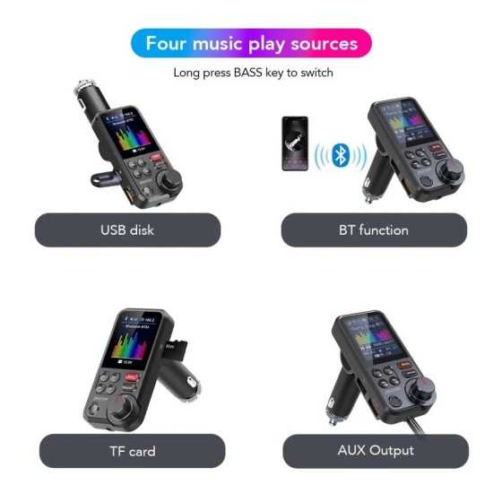 Transmisor FM inalámbrico para coche, reproductor de música con sonido