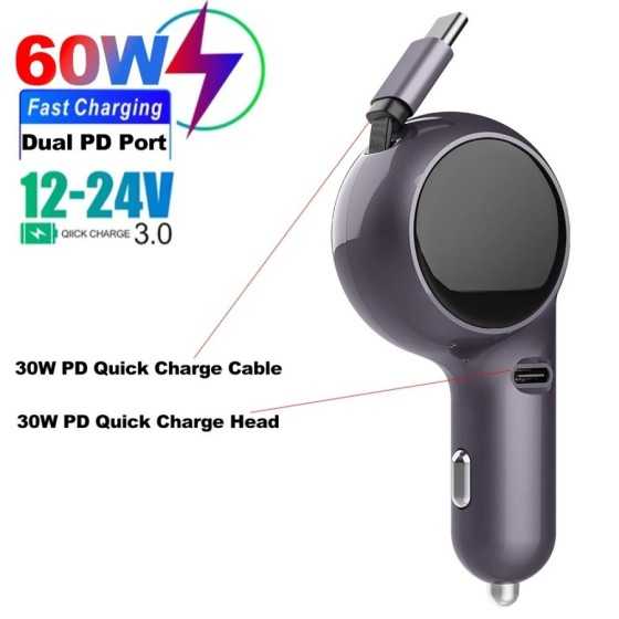 Cargador de coche 4 en 1 de 120W, carga Flash superrápida, Cable teles