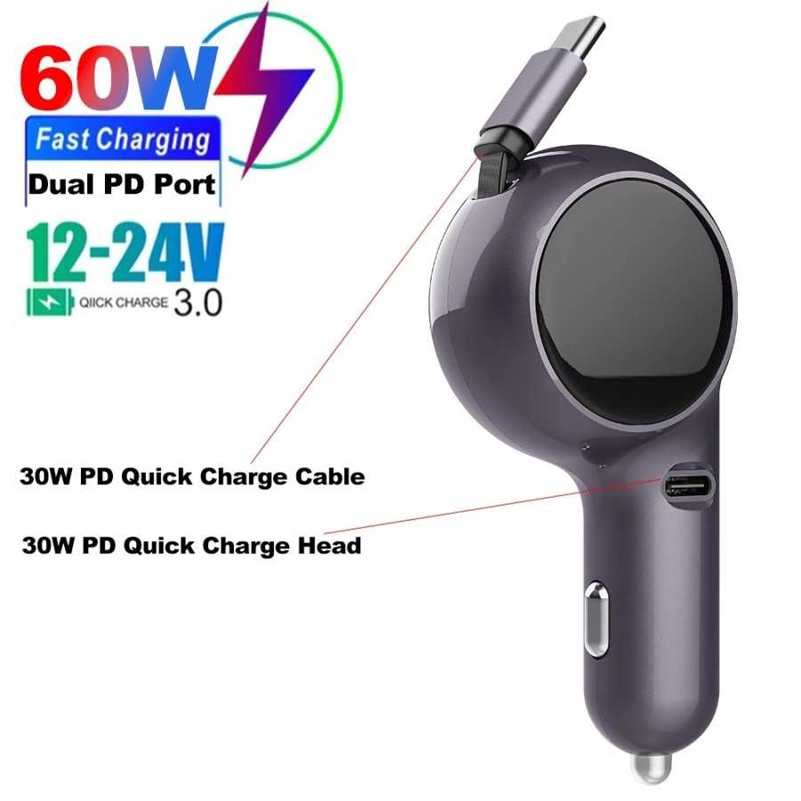 Cargador de coche 4 en 1 de 120W, carga Flash superrápida, Cable teles