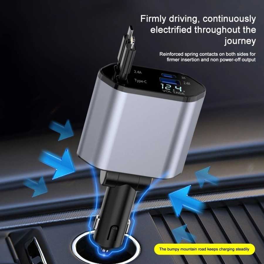 Cargador de coche 4 en 1 de 120W, carga Flash superrápida, Cable teles