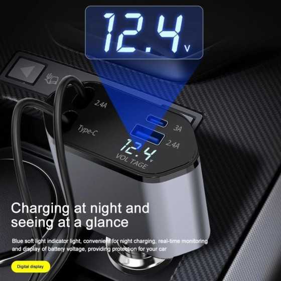 Cargador de coche 4 en 1 de 120W, carga Flash superrápida, Cable teles