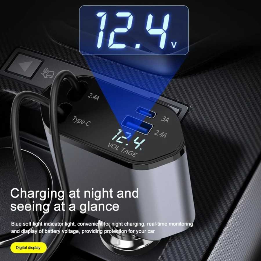 Cargador de coche 4 en 1 de 120W, carga Flash superrápida, Cable teles