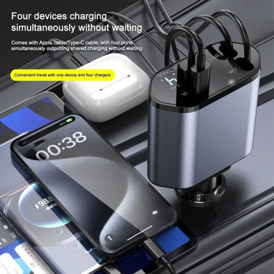 Cargador de coche 4 en 1 de 120W, carga Flash superrápida, Cable teles