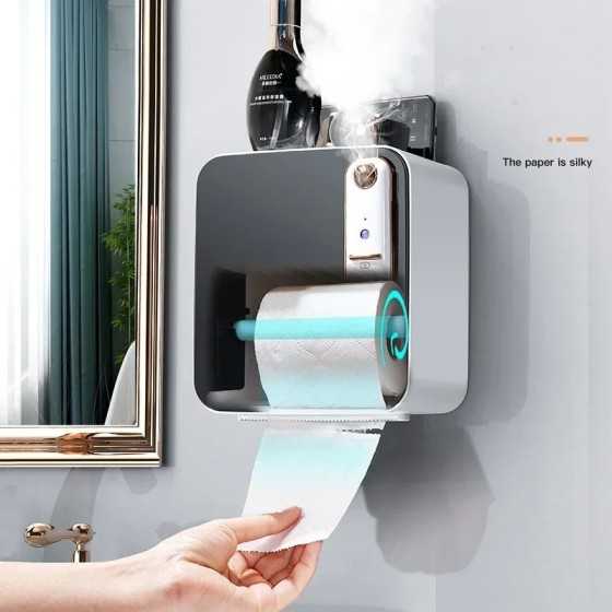 Estante inteligente de lujo ligero para baño, soporte impermeable y perforado para colgar en la pared, rollo de papel higiénico,