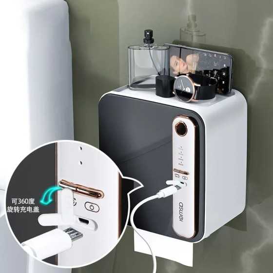 Estante inteligente de lujo ligero para baño, soporte impermeable y perforado para colgar en la pared, rollo de papel higiénico,