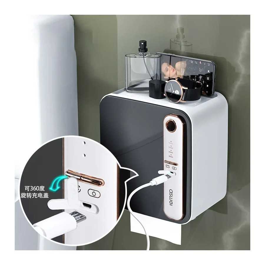 Estante inteligente de lujo ligero para baño, soporte impermeable y perforado para colgar en la pared, rollo de papel higiénico,