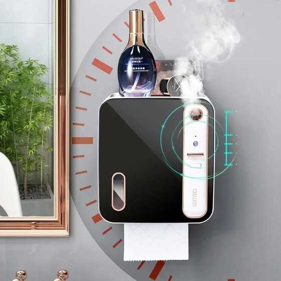 Estante inteligente de lujo ligero para baño, soporte impermeable y perforado para colgar en la pared, rollo de papel higiénico,