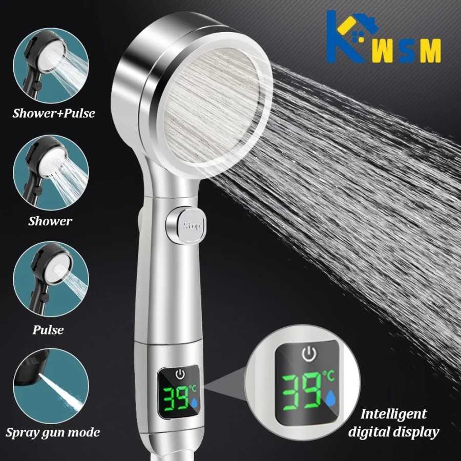 Cabezal de ducha inteligente ajustable con 4 modos, pantalla LED de te