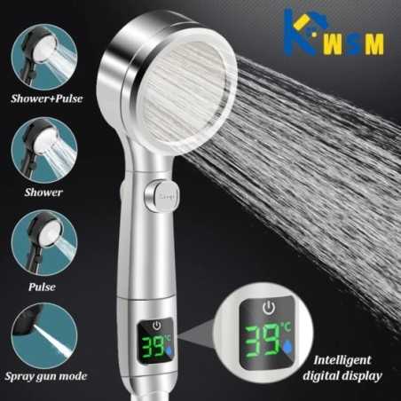 Cabezal de ducha inteligente ajustable con 4 modos, pantalla LED de temperatura, accesorios de baño, ahorro de agua