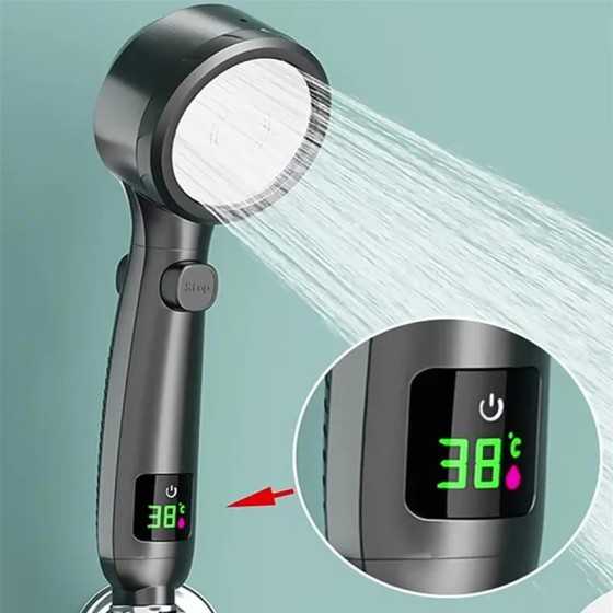 Cabezal de ducha inteligente ajustable con 4 modos, pantalla LED de te