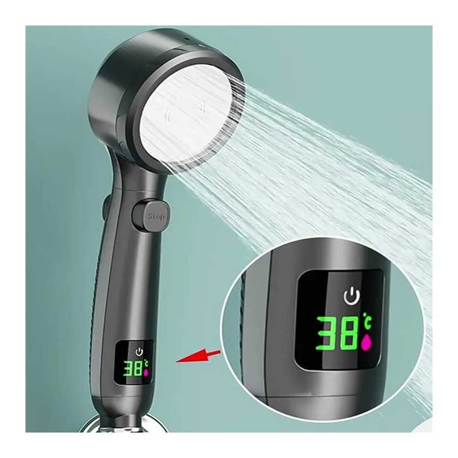 Cabezal de ducha inteligente ajustable con 4 modos, pantalla LED de te