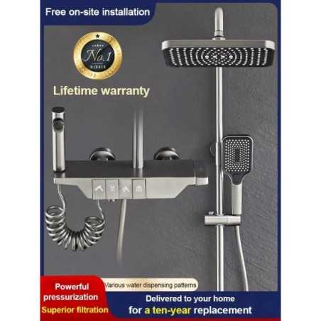 Cabezal de ducha inteligente con pantalla Digital, juego de grifos de latón LED, rociador de acero inoxidable gris