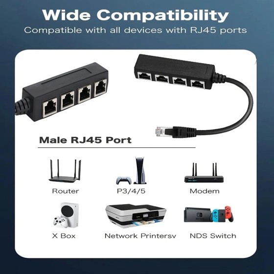 Convertidor divisor de Cable RJ45, adaptador de extensión de Cable de 