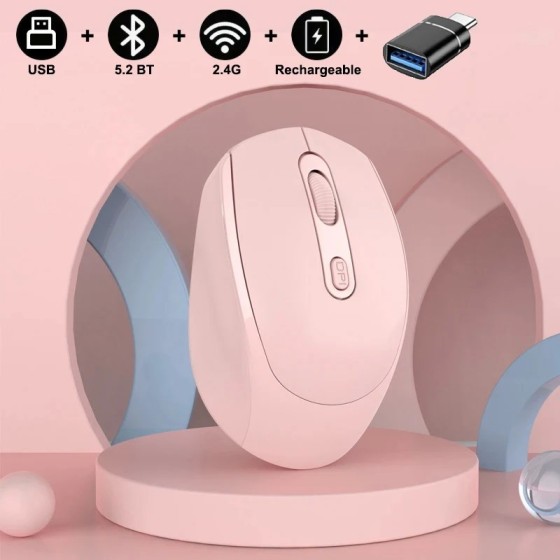 Ratón inalámbrico silencioso compatible con Bluetooth, Mouse óptico re