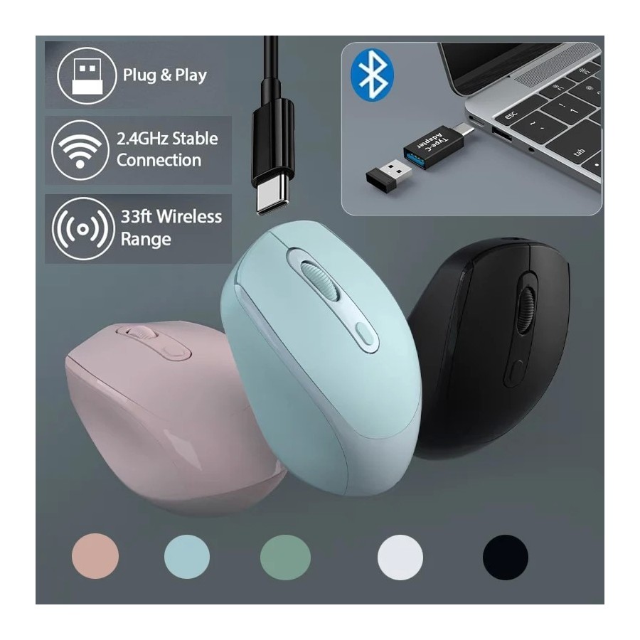 Ratón inalámbrico silencioso compatible con Bluetooth, Mouse óptico re