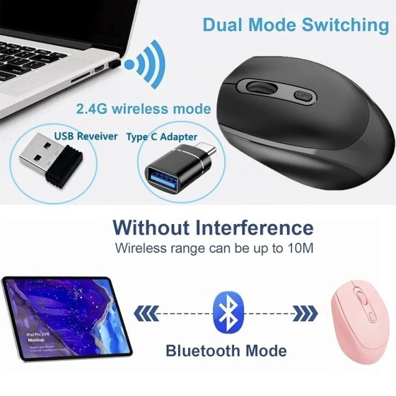Ratón inalámbrico silencioso compatible con Bluetooth, Mouse óptico re