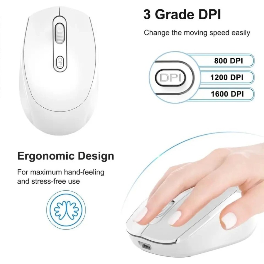 Ratón inalámbrico silencioso compatible con Bluetooth, Mouse óptico re