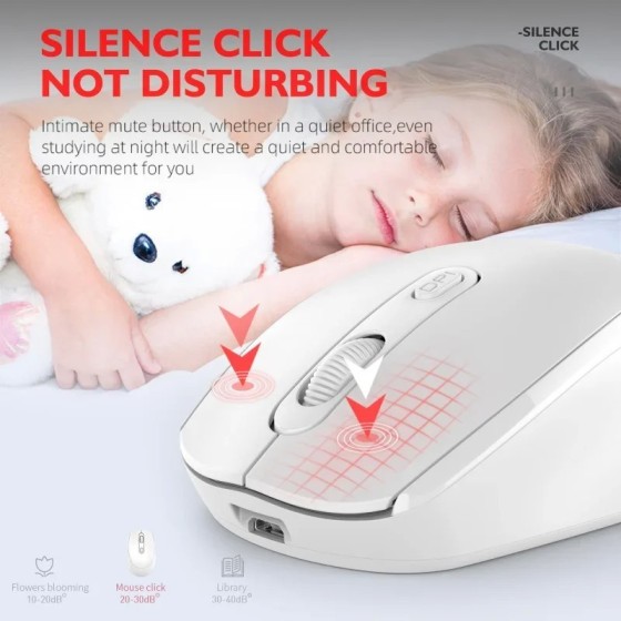 Ratón inalámbrico silencioso compatible con Bluetooth, Mouse óptico re