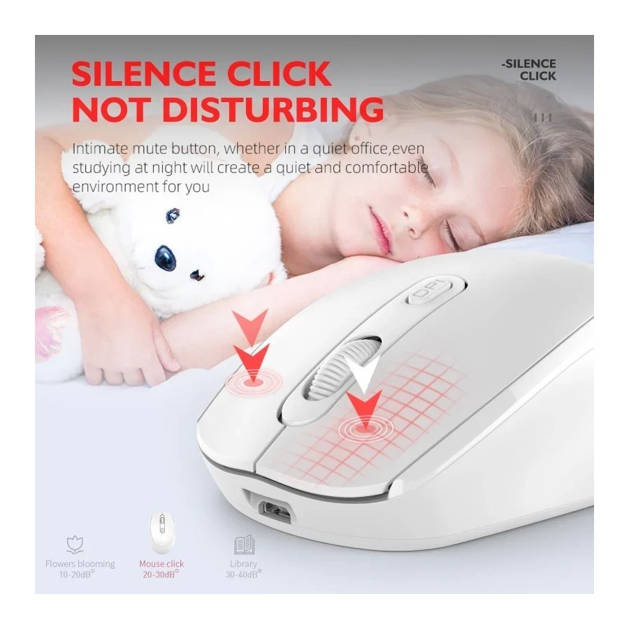 Ratón inalámbrico silencioso compatible con Bluetooth, Mouse óptico re