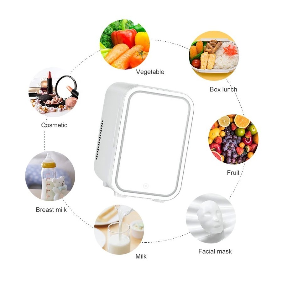 Mininevera de maquillaje con espejo de luz LED, refrigerador portátil 