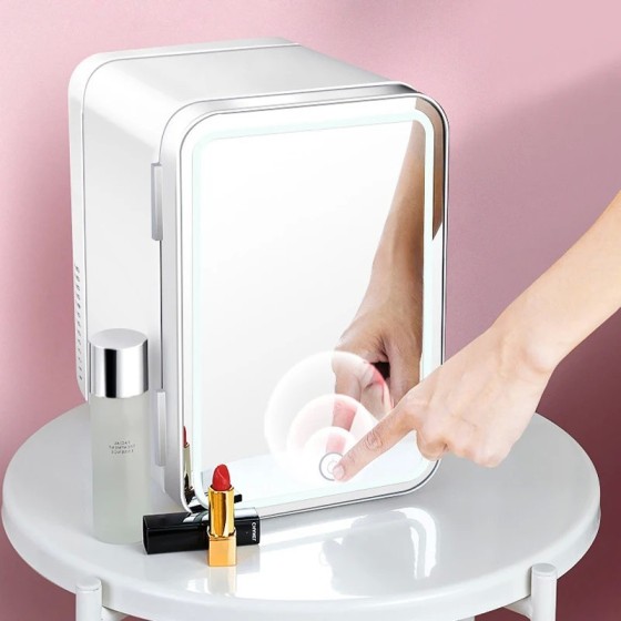 Mininevera de maquillaje con espejo de luz LED, refrigerador portátil Mininevera de maquillaje con espejo de luz LED, refrigerador portátil