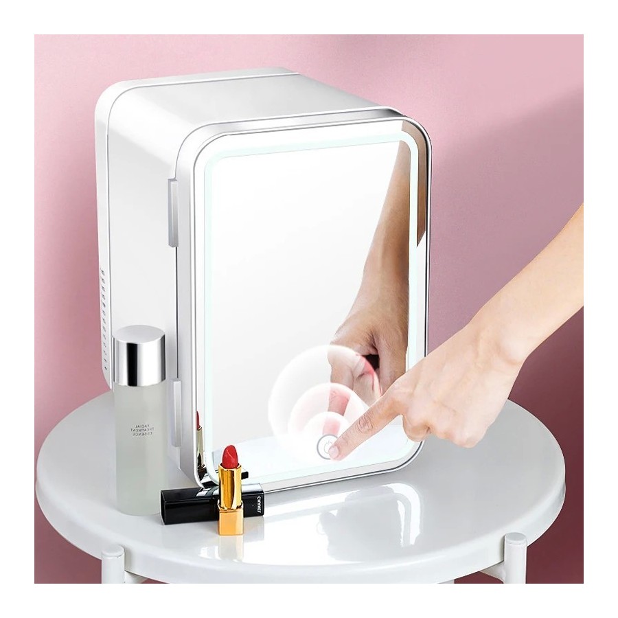 Mininevera de maquillaje con espejo de luz LED, refrigerador portátil 