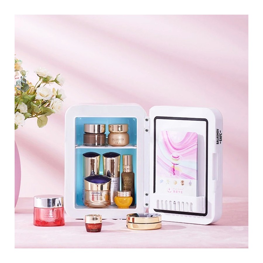 Mininevera de maquillaje con espejo de luz LED, refrigerador portátil 