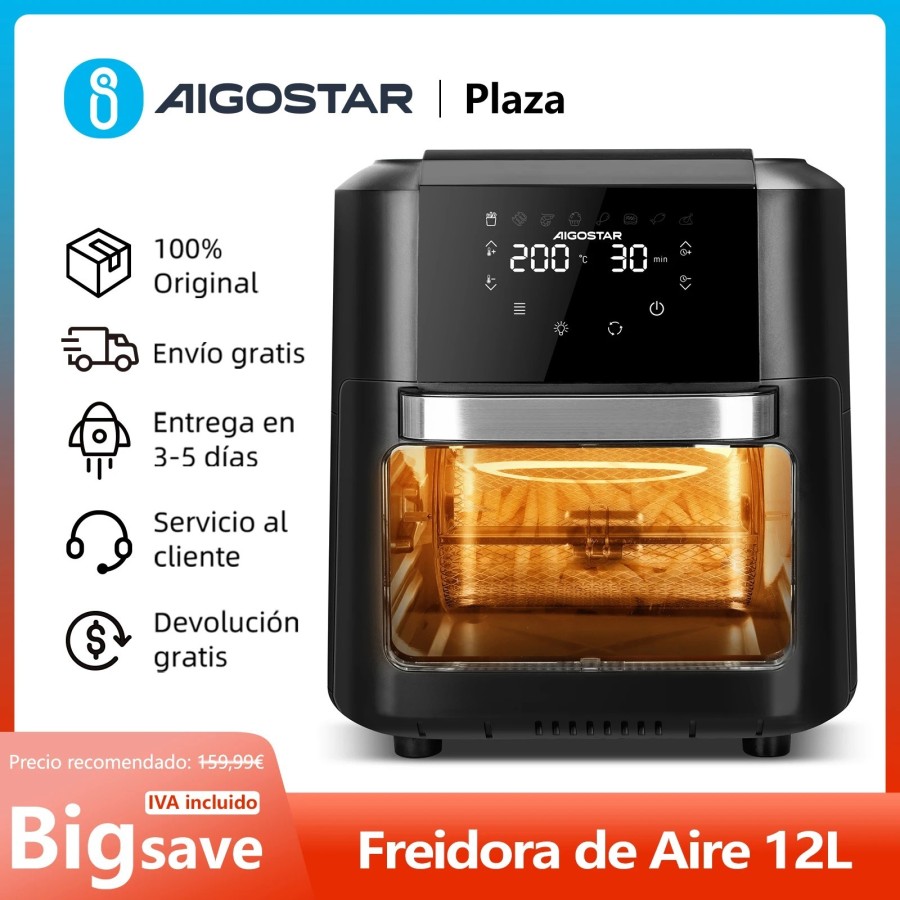 Freidora de Aire 12L Gran Capacidad, Horno de Aire Multifunción, Inclu