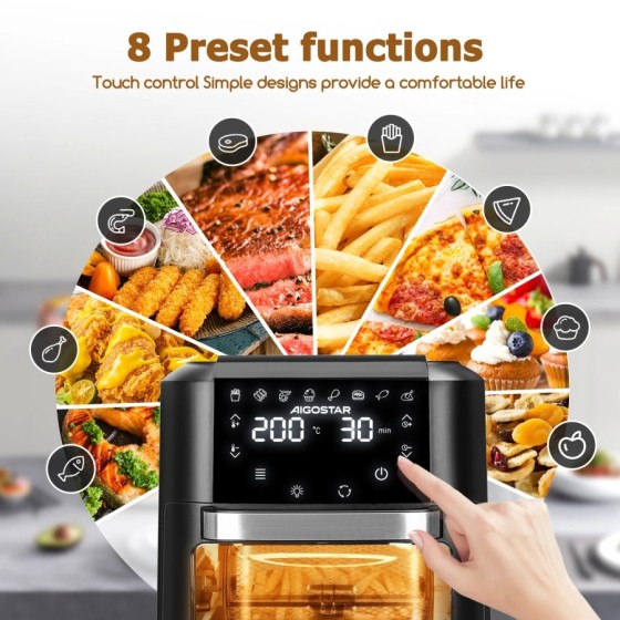 Freidora de Aire 12L Gran Capacidad, Horno de Aire Multifunción, Inclu